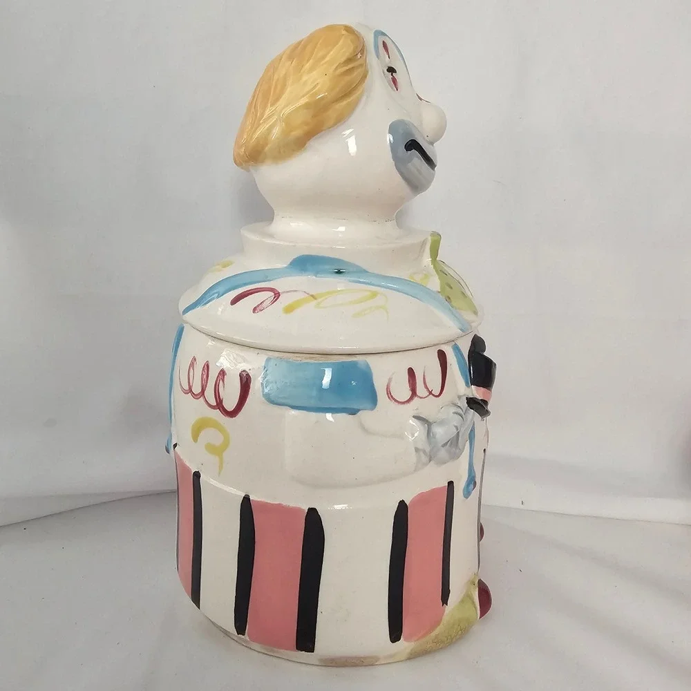 Vintage Japan Ceramic Clown Cookie Jar Circus Mid Century MCM Figural 10.5